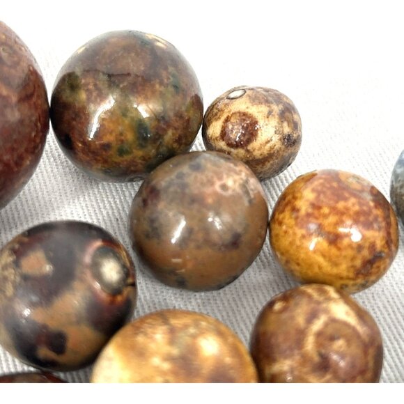 Bennington Marbles 32 Piece Lot Blue Brown Salt Glazed Clay Largest 31mm - Picture 3 of 9